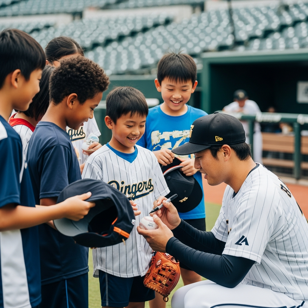 プロ選手と子供が交流している