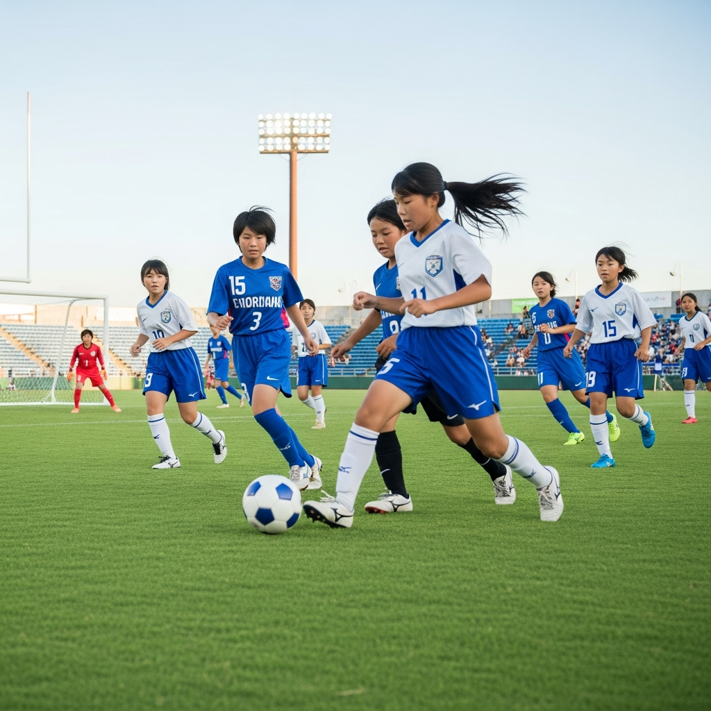 女の子がサッカーの試合をしている