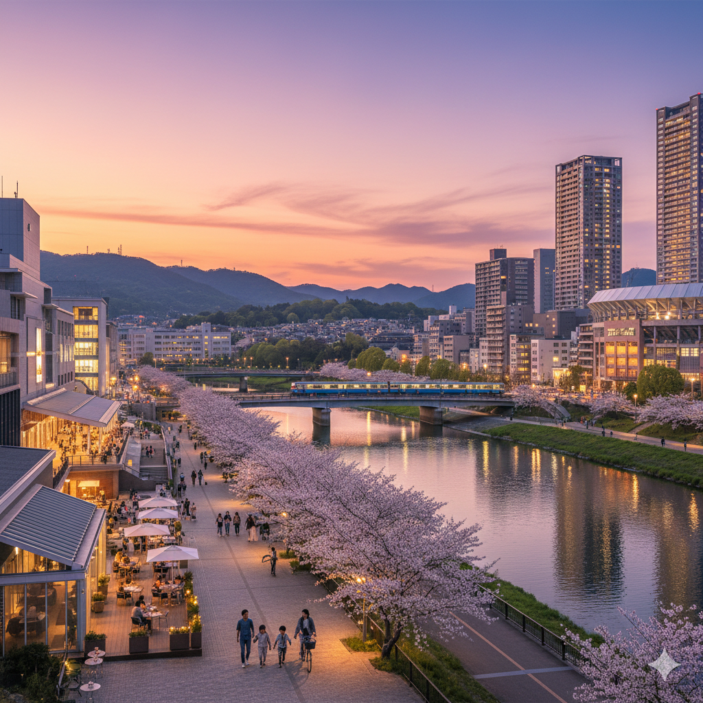 京橋川沿いのオープンカフェ