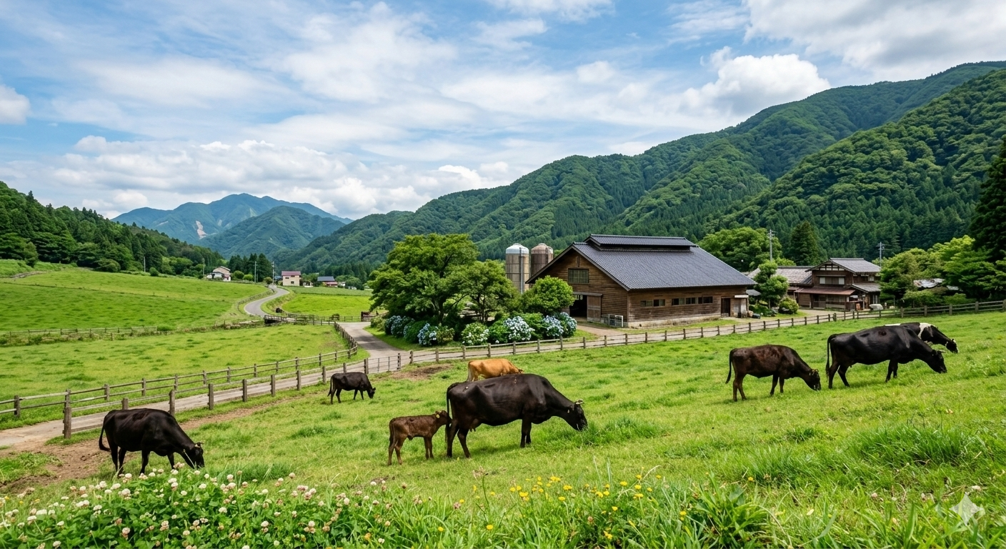 牛のいる牧草地